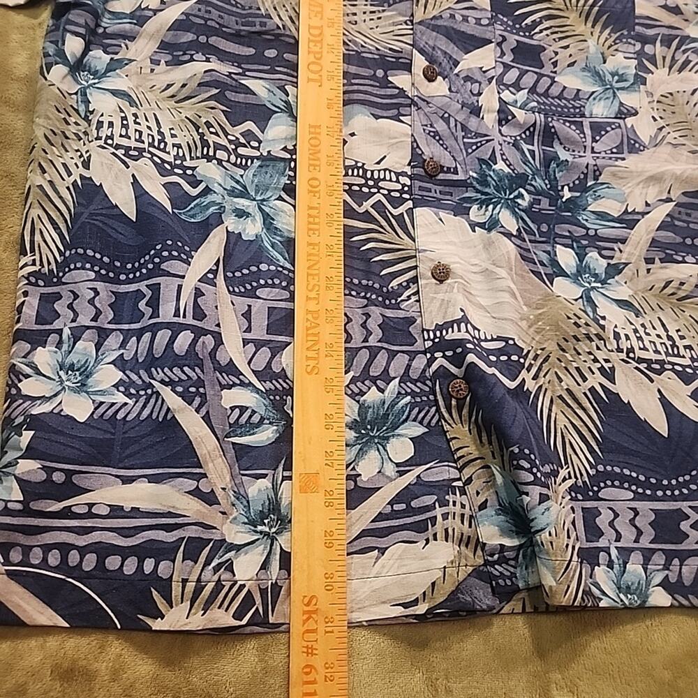 Caribbean Joe Mens 100% Silk Blue Tropical Short Sleeve Button-up Shirt L Hawaii - Picture 8 of 10